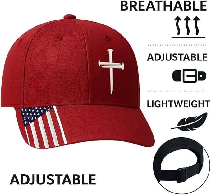 Adjustable Jesus 3 Nail Cross Hat with American Flag