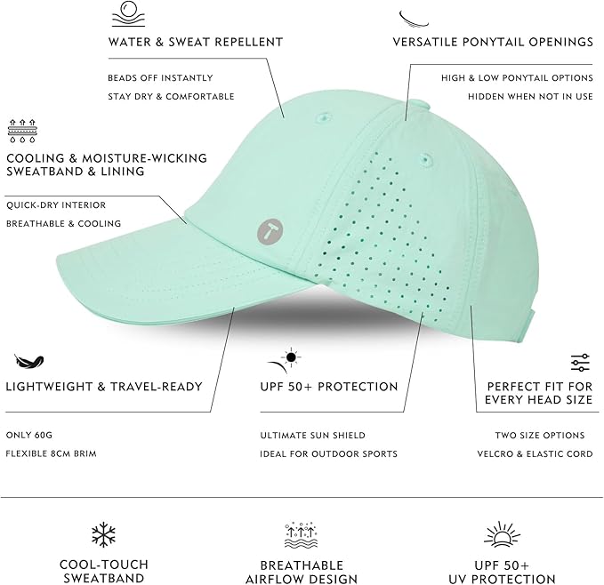 TOP-EX UVCOOLIX™ Cooling High Ponytail Everyday Sports Hat for Women, Breathable Running Golf Walking, UPF 50+ Foldable