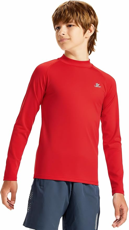 DEVOROPA Youth Boys Compression Thermal Shirt Long Sleeve Kids Fleece Baselayer Soccer Baseball Undershirt Slim/Regular/Husky