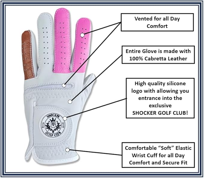 Shocker Funny Golf Glove Men’s - Golf Accessories for Men, Adult 100% Cabretta Leather White Golf Gloves with Extra Grip, Shocker Fun Mens Gag Gift, Left or Right Hand, Small to XXL Sizes