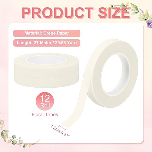 MECCANIXITY 12 Rolls Floral Tapes, 30 Yard x 1/16 in Florist Crepe Flowers - Image 2