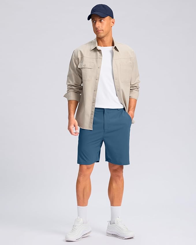 Pudolla Men's Casual Shorts 7"/9"/5" Lightweight Golf Shorts with 3 Pockets Stretch Quick Dry Comfy Work Shorts