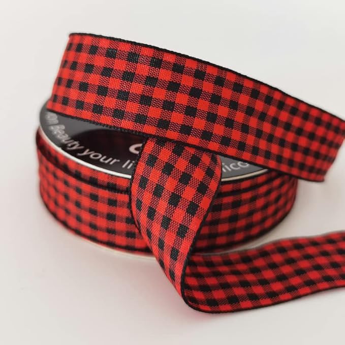 Red and Black Gingham Plaid Checked Ribbon 25 Yards Each Roll 100% Polyester - Image 7