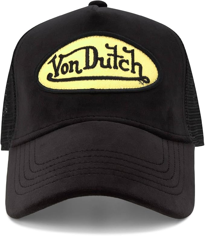 Von Dutch Unisex Trucker Hat - Velvet Curved Bill Mesh Back Retro Classic Adjustable Snapback Baseball Cap for Men and Women