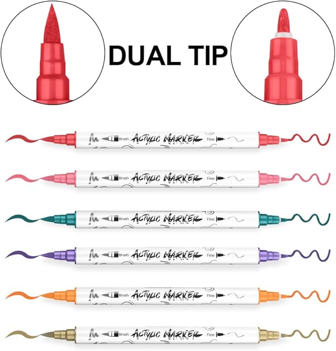 TRANSON 36 Colors Fine and Brush Dual-tip Acrylic Paint Marker Pen Set - Image 4