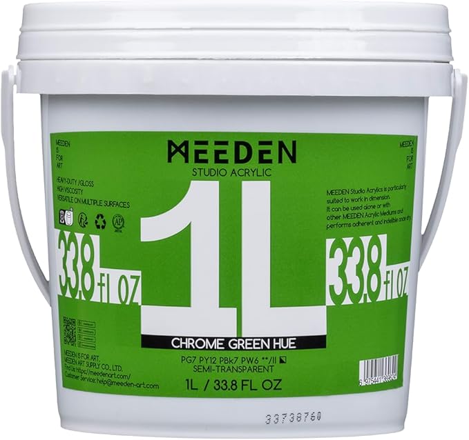 MEEDEN Chrome Green Acrylic Paint: 1 L /33.8 oz Heavy Body Gloss Non-Toxic by MEEDEN