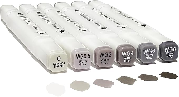 6 Colors Warm Grey Gray Alcohol Markers Set, Dual Tips Art Markers Drawing by Arhomet