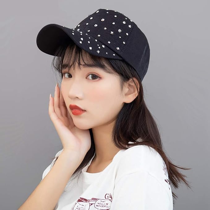 Gudessly Adjustable Breathable Rhinestone Baseball Cap for Women Bling Sequins Casual Sports Cap