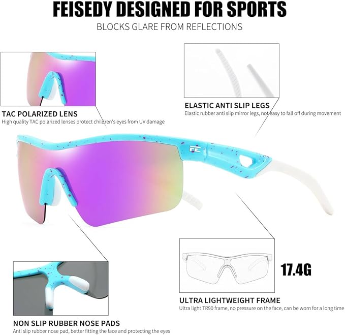 FEISEDY Kids Teens Baseball Polarized Sunglasses Sports TR90 Frame Boys Girls Cycling B2454