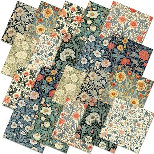 Hahafelt 10 Pcs William Morris Quilting Fabric Bundles 20 x 20 Inch