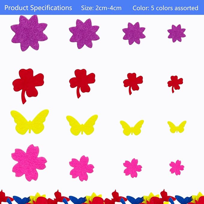 Felt Stickers, Self Adhesive Flower Butterfly Clover Assorted Shapes, Greeting - Image 5