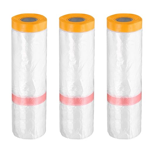 HARFINGTON 3 Rolls Pre-Taped Masking Film 78.7" x65.6ft Double Adhesive Tape by HARFINGTON