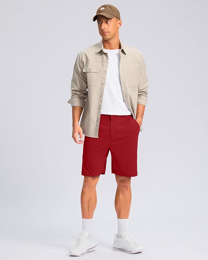 Pudolla Men's Casual Shorts 7"/9"/5" Lightweight Golf Shorts with 3 Pockets Stretch Quick Dry Comfy Work Shorts