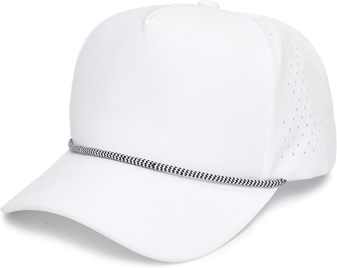 Funky Junque Performance Waterproof Golf Rope Hat – Cool Breathable Workout 5 Panel Snapback Cap for Men