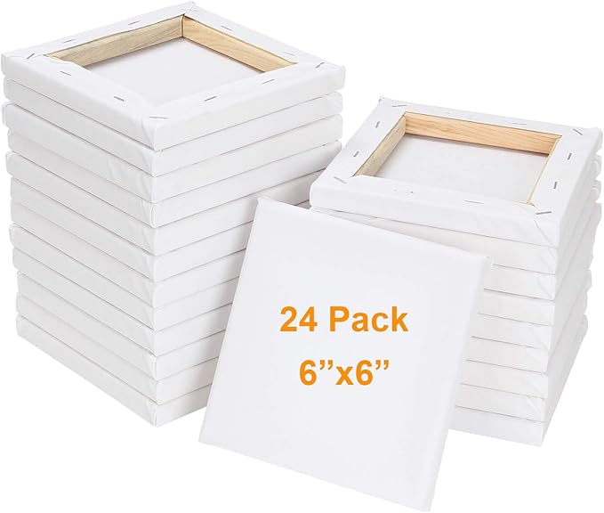 CertBuy Stretched Canvas 6 x 6 inch, 24 Pack 100% Cotton Blank Canvas Board by CertBuy