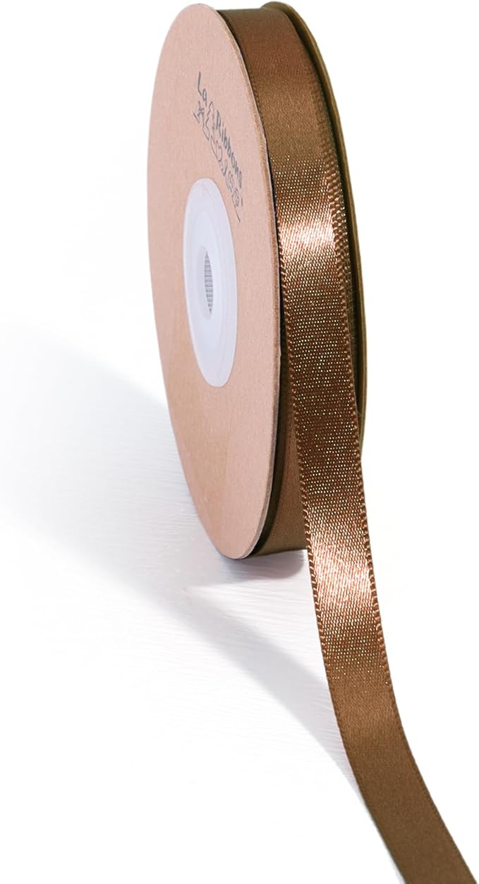 LaRibbons Brown Satin Ribbon 3/8 Inch 50 Yards Thin Luxury Double Faced Mocha by LaRibbons