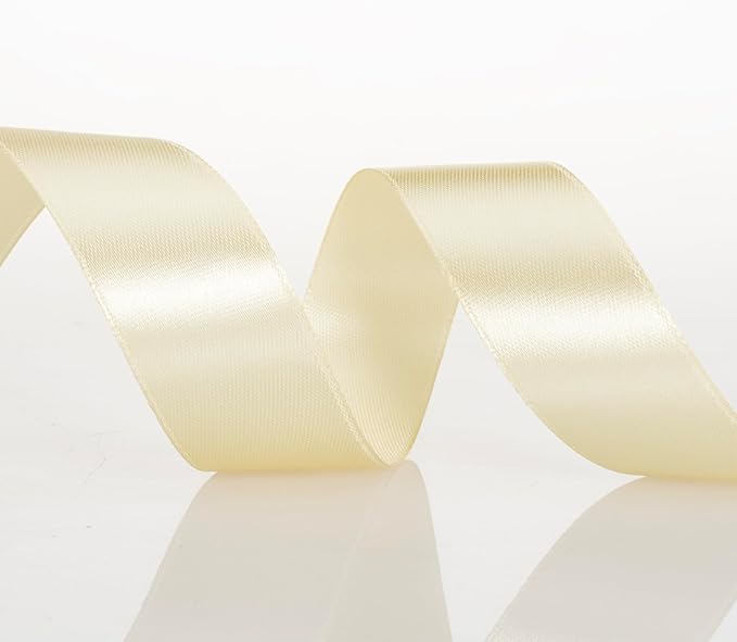 1 Inch Cream Yellow Solid Satin Ribbon, 50 Yards Craft Fabric Ribbon - Image 2