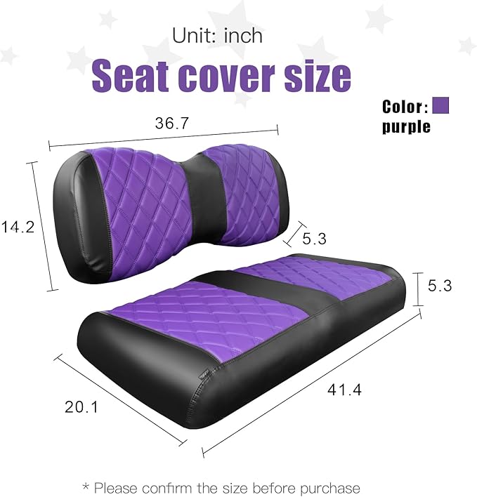 NOKINS Golf Cart Diamond Seat Covers Kit, Fit for Yamaha Drive/Drive 2 OEM Standard Front Seat Cushion, Golf Cart Vinyl Seat Cover, No Nails Required (Purple and Black)