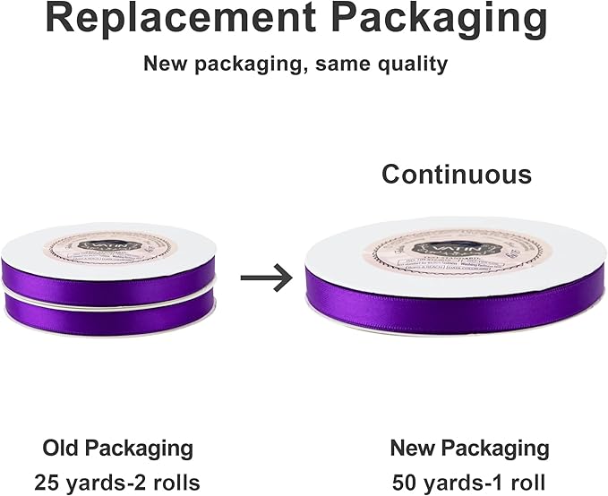 VATIN Double Face Bright Purple Satin Ribbon 3/8" Continuous 50 Yards, Gift - Image 3