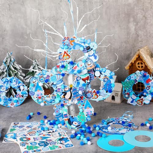Hollowfly 48 Sets Winter Wreath Craft Kits, DIY Snowflake Snowman Decor