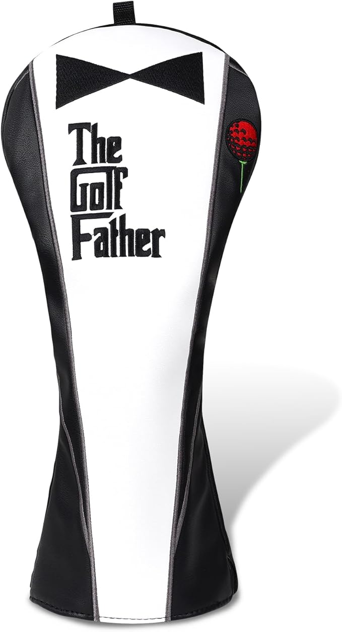 The Golf Father Funny Golf Club Covers, Driver Fairway Wood Hybrid Headcover, Mallet Putter Covers Blade Headcovers Putter Cover Magnetic, Black and White Color Iron Covers for Most Brands