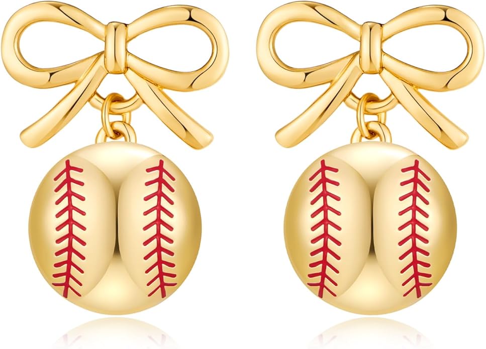 Rhinestone Bow Football Stud Earrings, Sparkly Sports Themed Dangle Earrings for Women, Cute Game Day Jewelry Gift