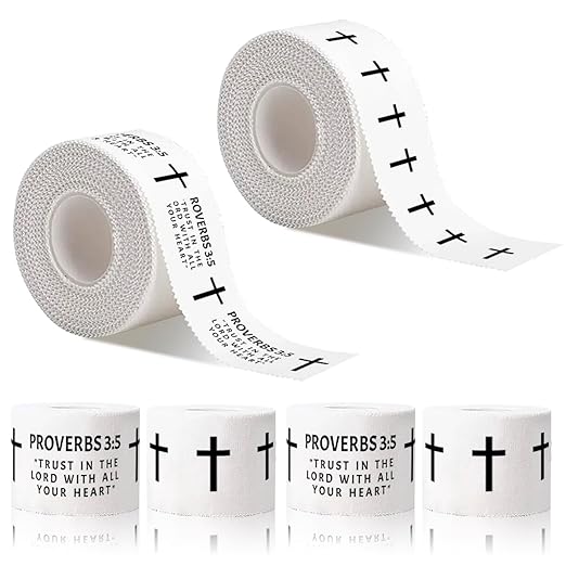 Yigney 4 Pack Christian Athletic Tapes Religious Sport Tape Bible Verse Wrist Tape Cross White Tapes for Sports Gymnastics Tennis 1.5IN X 23FT