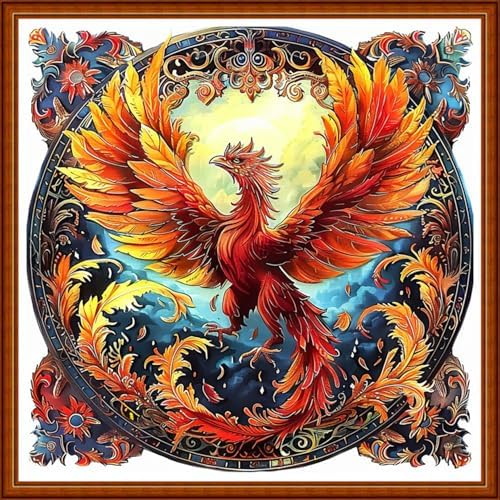 Joyhoor Stamped Cross Stitch Kits for Beginners Needlepoint Kits for Adults Embroidery Kits 11CT Counted Cross Stitch Kits Printed Embroidery Pattern-Phoenix Wreath 18x18 inchs