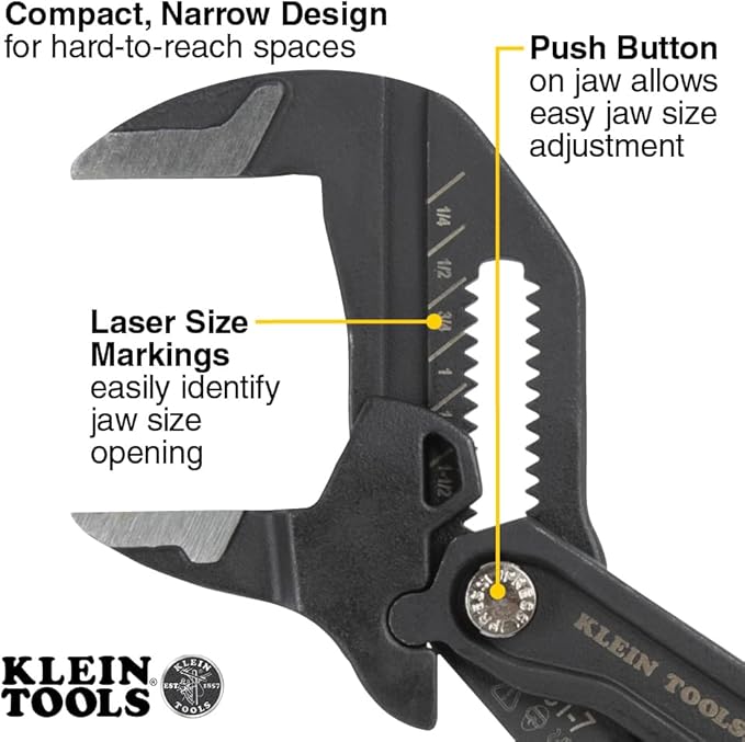 Klein Tools D53112 Compact Plier Wrench, High Leverage Multi-Use Adjustable - Image 2