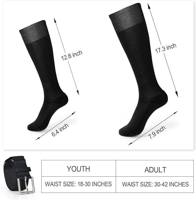 XZQTIVE Baseball Softball Socks and Baseball Softball Belt Combo Set Knee-High Soccer Socks for Kids Youth Adult