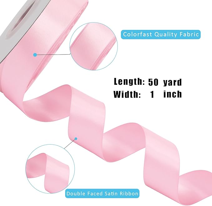 LaRibbons 1 Inch 50 Yard Double Faced Satin Ribbon, Rose Pink Satin Craft - Image 6