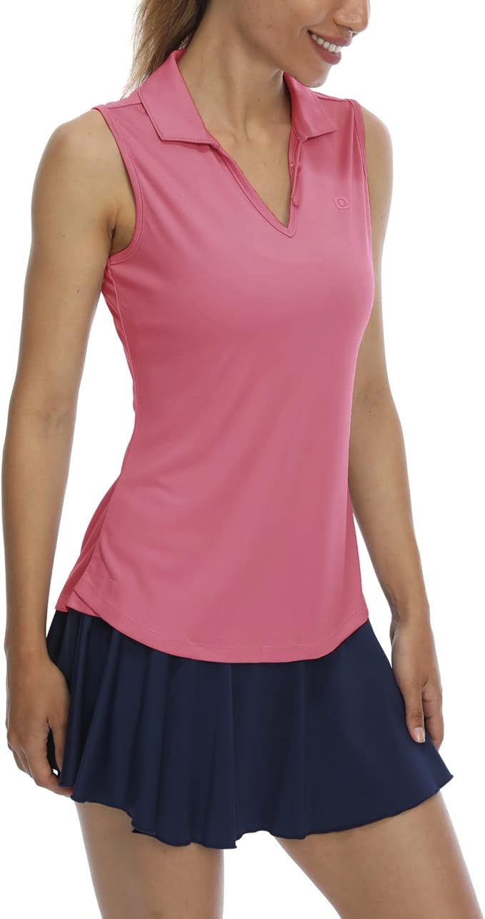 LastFor1 Women's Sleeveless Polo Golf Shirts Quick Dry 50+ UV Protection V-Neck with Collar Lightweight Tennis Tank Tops
