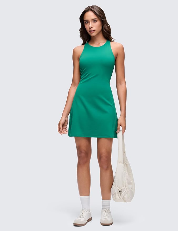 CRZ YOGA Butterluxe Racerback Mini Dress for Women - A Line Crewneck Casual Travel Outfits with Bras No Built-in Shorts