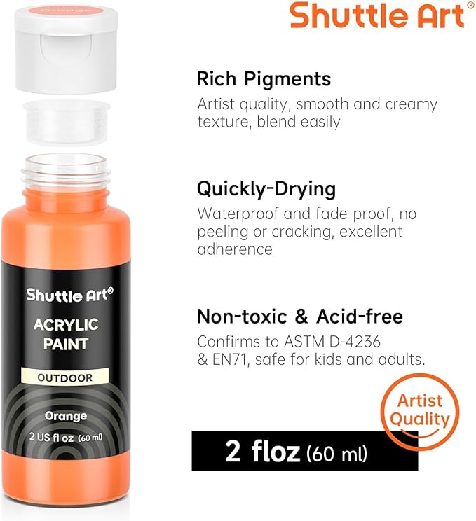 Shuttle Art Outdoor Acrylic Paint Set, 36 Colors 2oz/60ml Waterproof Acrylic - Image 4