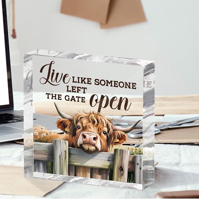 Cute Cow Decorative Signs, Rustic Western Animal Office Desk Decor Acrylic Sign - Image 4