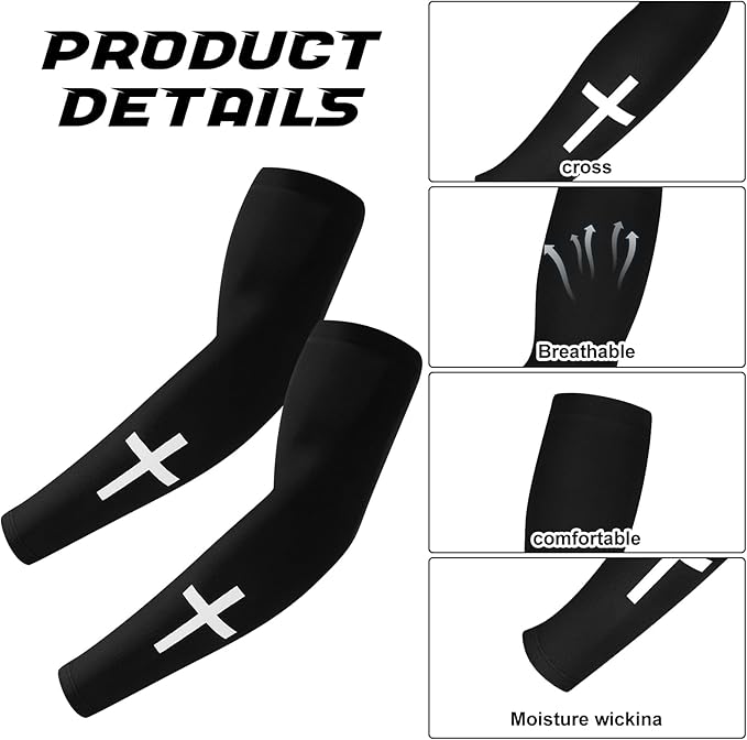 Shyyween 4 Pairs Faith Cross Arm Sleeve for Adult Men Religious Compression Arm Sleeves for Basketball Baseball Football