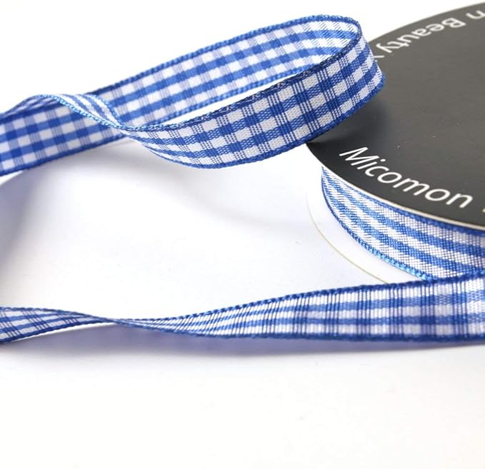 Ink Blue Gingham Plaid Checked Ribbon 25 Yard Each Roll 100% Polyester - Image 4