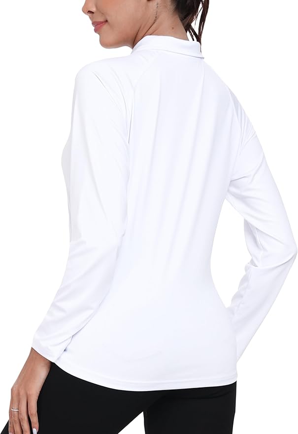 MoFiz Women's Golf Polo Shirt Long Sleeve Collared 1/4 Zip Stretch Soft Athletic Tops for Tennis Hiking & Outdoor Sports