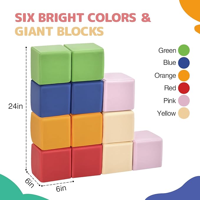 Foam Building Blocks for Kids: 12-Pieces PU Leather Colorful Foam Blocks - Image 2