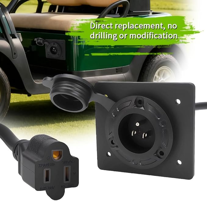 AUTOVIC Charger Port Cover Plate Adapter with 120V Plug for Lithium Battery Compatible with EZGO TXT36 Golf Cart