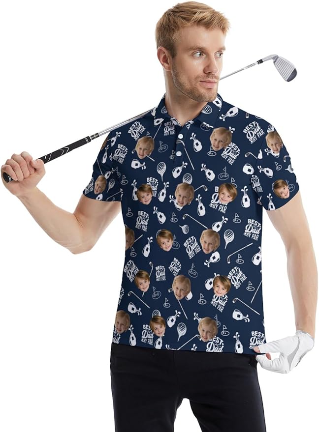 HUURAY Funny Golf Polos for Men Funny Print Short Sleeve Shirts Quick Dry Polo Shirts Hawaiian Shirt Performance Golf Outfits