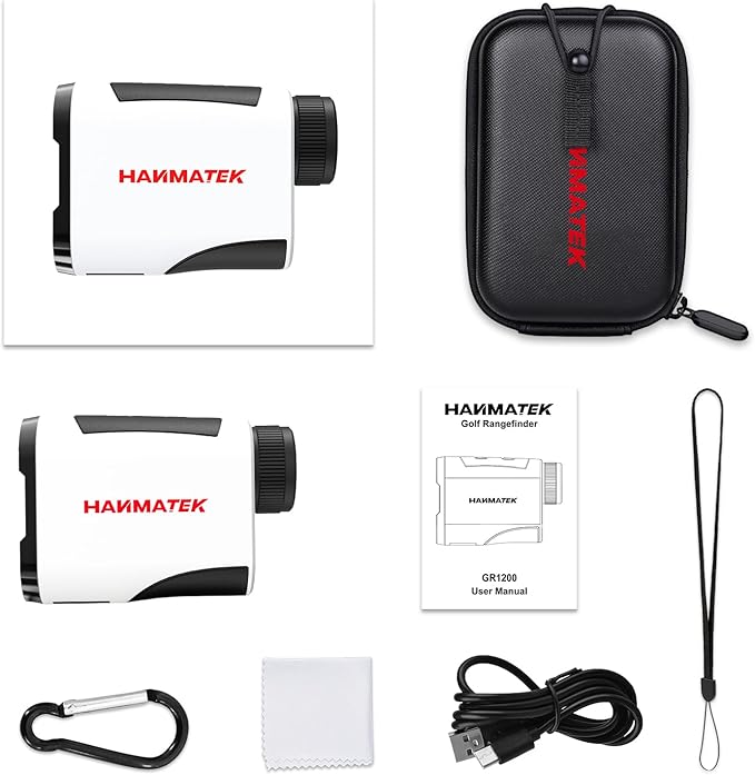 HANMATEK GR1200 Golf Rangefinder with Slope, Flag Lock & Vibration, 6.5X Magnification, 1200 Yards Range, Rechargeable Battery, Golf Distance Finder for Men and Women
