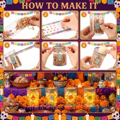24 Sets Day of The Dead Decoration Mason Jar Sugar Skull Crafts
