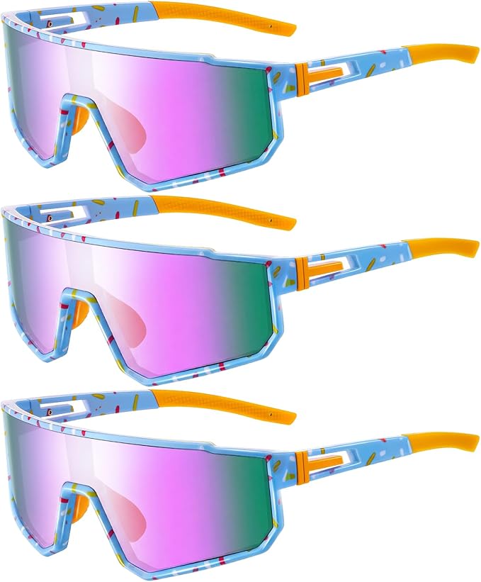 Kingdder 3 Pcs Baseball Ice Cream Drip Sunglasses for Youth Sunglasses for Sport Softball Cycling Baseball Golf