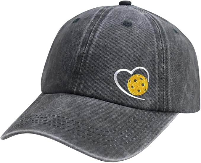 Heart Pickleball Gifts for Women Men, Responsibly Cotton Embroidered Adjustable Pickle Ball Baseball Cap