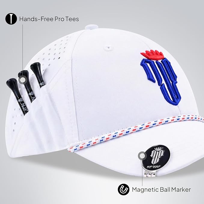 NJF Golf Hat Men - Breathable Mens Golf Hats, Adjustable Rope Hook and Loop Style Cap, Convenient Cap with Tee Holder