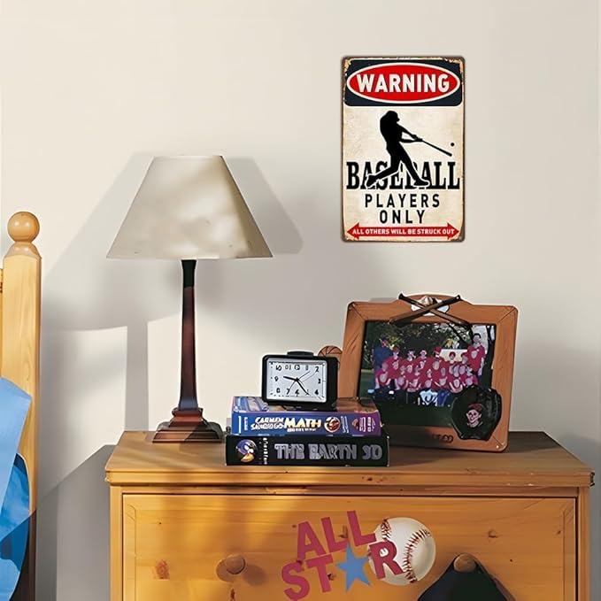 Vintage Baseball Wall Decor Sign - Metal Art for Boys Room Decor, Gift for Baseball Lovers - Perfect for Sports Themed Bedroom Decor, 8 x 12 Inch (928)