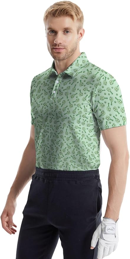HUURAY Funny Golf Polos for Men Funny Print Short Sleeve Shirts Quick Dry Polo Shirts Hawaiian Shirt Performance Golf Outfits