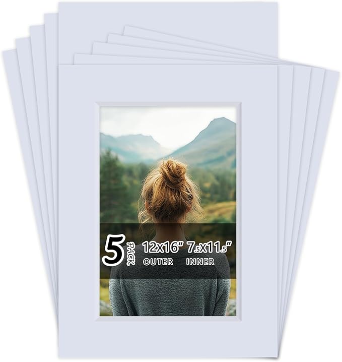 Falling in Art 5 Pack Acid Free 12x16'' White Picture Mats Board Show Kit by FallinginArt