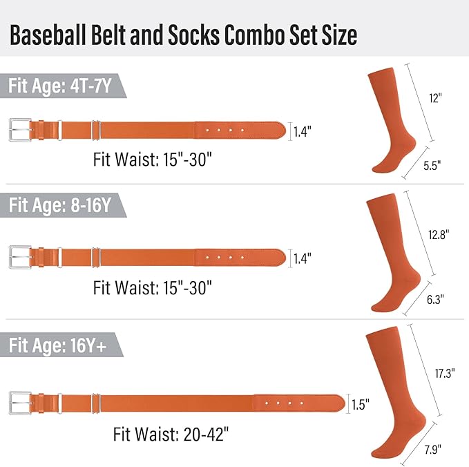 Baseball Socks and Belt for Youth Adult Softball Socks Combo Elastic Waist Belt for Men Kids Boys Girls Women JASGOOD